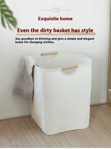 1 Stück Wäschekorb aus Leinen, faltbarer, tragbarer Stoffwäsche-Hamper für den Hausgebrauch, Schlafzimmer, Badezimmer-Aufbewahrung, großes Fassungsvermögen, zusammenklappbares Design mit Holzgriff