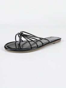 New Style European & American Fashion Women Beach Shoes Black Strap Round Toe Comfortable Flat Sandals