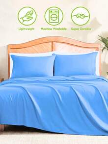 6-Piece Bed Sheet Set – Twin/Full/Queen/King Sizes | Soft Microfiber | Deep Pocket Fitted Sheet | Cooling, Wrinkle-Free, Summer And All-Season Comfort | Includes 1 Flat Sheet, 1 Fitted Sheet, 4 Pillowcases - Màu xanh bụi bặm - Xem 4