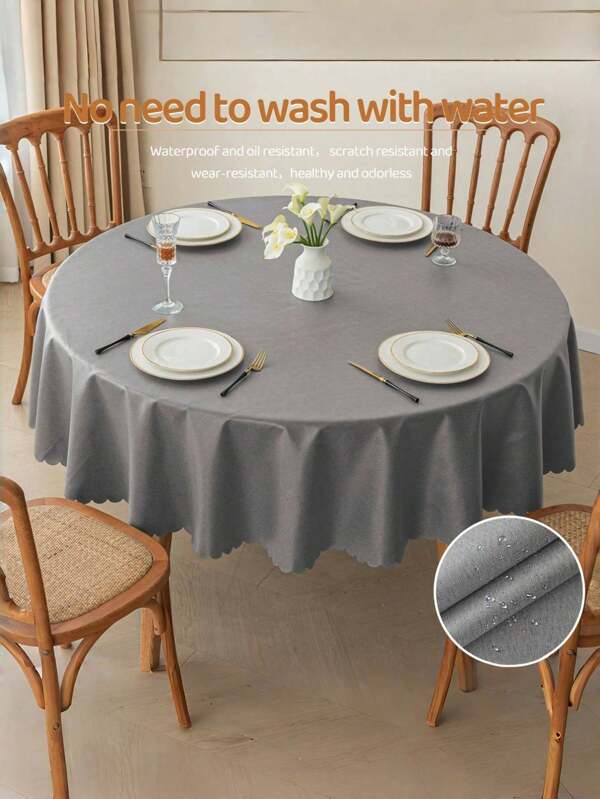 1 Pc Round Solid Color Waterproof Tablecloth, Simple Style, Oil And Dust Resistant, Scratch Resistant, Table Cover Protective Cover For Desk, Dining Table, Coffee Table, Kitchen And Dining Room, Home Decoration.
