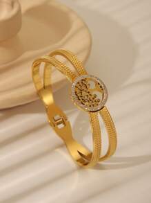 1 Pc Fashionable & Elegant Bracelet, Personalized Geometric Zirconia Bracelet, Jewelry Accessory Gift For Women/Girls, Waterproof, Stainless Steel, Gold, Love, Lucky Charm