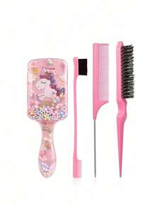 Set de cepillos de pelo anudados de 1/2/3/4/5/6/7/9 piezas, botella de spray de niebla fina continua (6.8 oz/200 ml), cepillo de desenredar con diseño de unicornio apto para adultos y niñas, cepillo para enraizar y cepillo lateral, adecuado para peinados y peluqueros