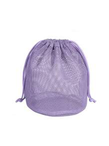 1pc Drawstring Mesh Makeup Bag, Convenient Breathable Travel Toiletry Pouch, Draining Wash Bag