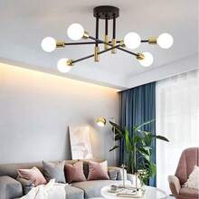 1 Modern  Chandelier 6-Light Industrial Ceiling Lights Fixture 22" Semi Flush Mount Ceiling Light With For Dining Room Bedroom Foyer Hallway Living Room - 6頭黑金吊燈不含燈炮 - 查看 5
