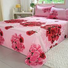 3 件套活性印花亲肤床上用品套装，含枕套、重磅芦荟柔软布艺床单套装、家居床上用品套装（不含填充物） - 玫瑰之約 - 查看 3