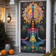 1pc Bohemian Chakra Meditation 2D Door Banner, Multi-Purpose, Versatile Holiday, Easter, Universal Design, Requires No Power, Colorful 2D Spring/Summer Banner, Suitable For All Room Decoration