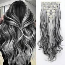 Clip In Extensions 7 PCS Full Head Water Wave Synthetic Clip Piece Wavy Clips Hair Accessories For Women Girls, 16 Clips