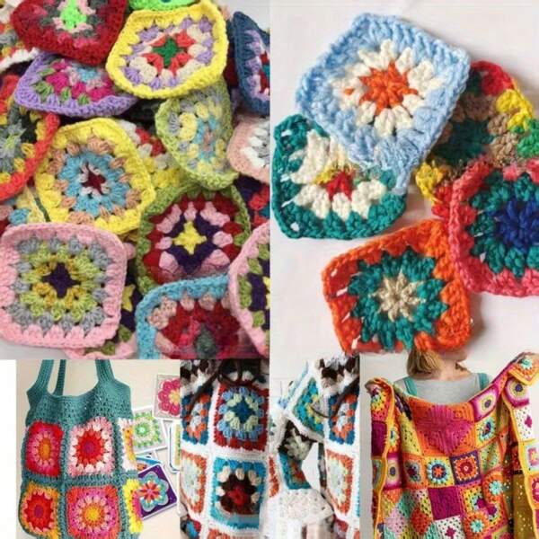 6 pezzi di fiori fatti a mano all'uncinetto con motivi a griglia della nonna, accessori di abbigliamento realizzati all'uncinetto, pezzi di fiori traforati, accessori fai-da-te per artigianato, sottopiatti multicolori fatti all'uncinetto, borse per abbigliamento, accessori per la decorazione della casa e altro
