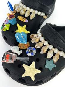 16pcs Oceanic Elements Shoe Charms, Colorful Decoration For Lightweight Croslite Material Clogs, Casual Personalized Style - Yellow - View 4