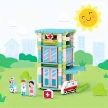 Sabiduría de ensamblaje de espigas y mortajas, sueños infantiles - Bloques de construcción con temas de escuela, hospital, zoológico, estación de bomberos, comisaría de policía, granja, juguetes educativos de construcción creativa
