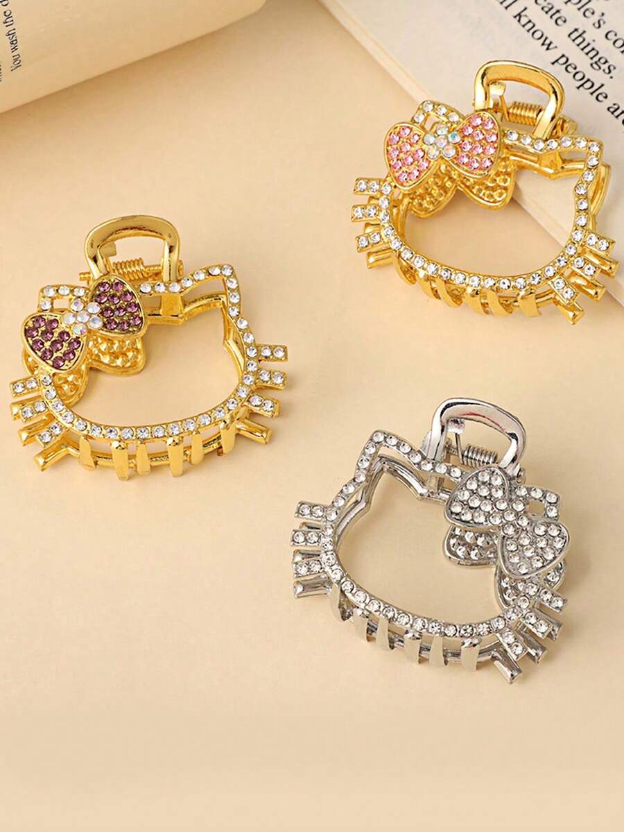 Sanrio Sanrio Hello Kitty Hair Clip Cartoon Rhinestone Hair Claw Clip Kawaii Kitty Cat Hairpin Back Head Hair Non Slip For Face Wash Spa Makeup Decorative Accessories Stylish Hair Grips For Thick Hair(Some Parts May Be Random) Fall Winter Hair Accessories For Women For Vacation Outfits Woman Elegant Hair Clutch