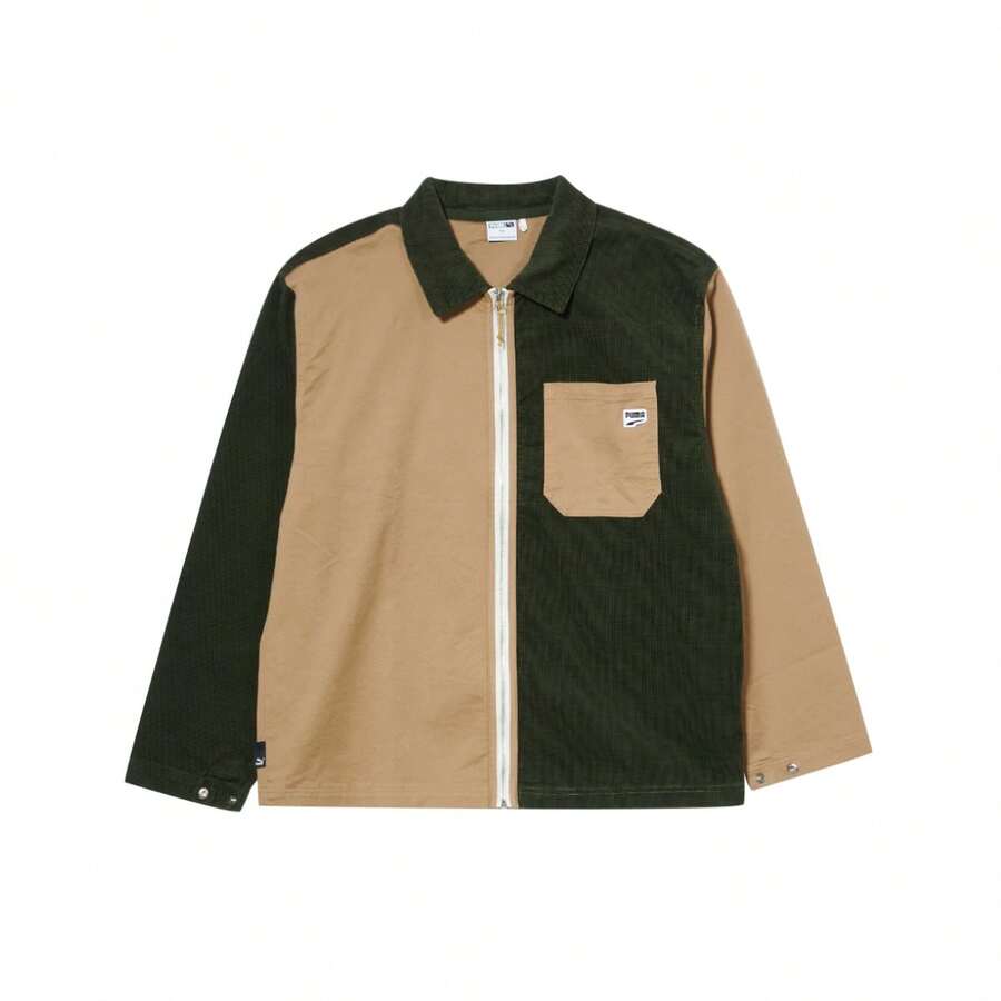 Puma Chaqueta deportiva casual con cuello alto y cremallera en bloque de color para hombres en otoño/primavera - Verde militar/caqui - View 1