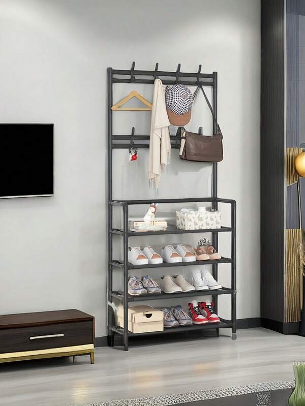 1pc Multi-Functional All-In-One Coat Rack, Shoe Rack, Storage Rack, Movable And Easy To Assemble, Suitable For Living Room, Entryway, Bedroom, Study, Office, Holiday Gift, Christmas Gift, Children's Gift