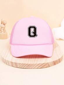 1Pc Children's 26 Letter Printed Baseball Cap, Cute Pink Sunshade Baseball Cap, Mesh Breathable Trucker Cap