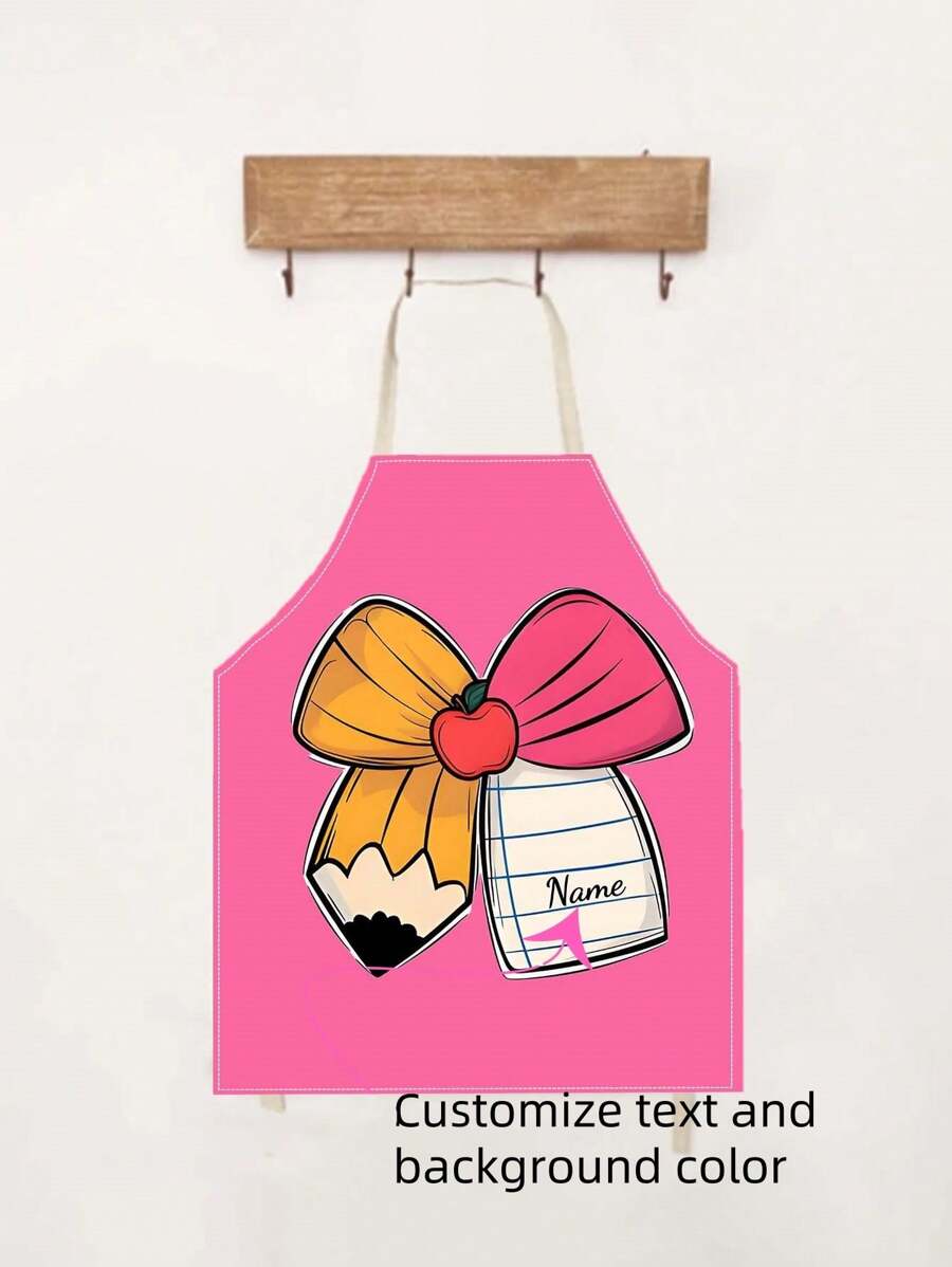 1pc Fashionable Creative Pencil & Bowknot Back To School Customized Apron, Suitable As Gift For Friends, Classmates, And Teachers