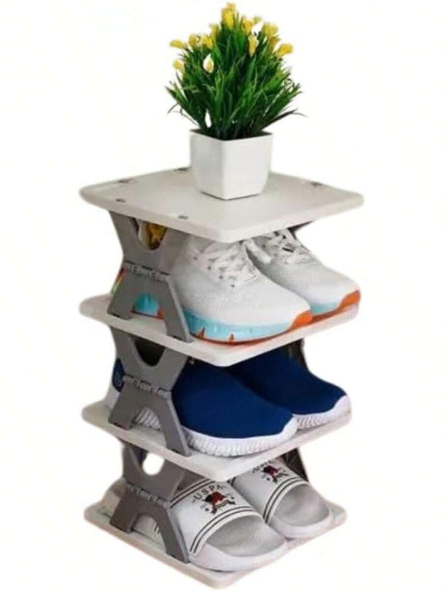 4 Tier Foldable Shoe Rack Organizer - Vertical Shoe Storage Cabinet Entryway And Closet - 1 - View 1