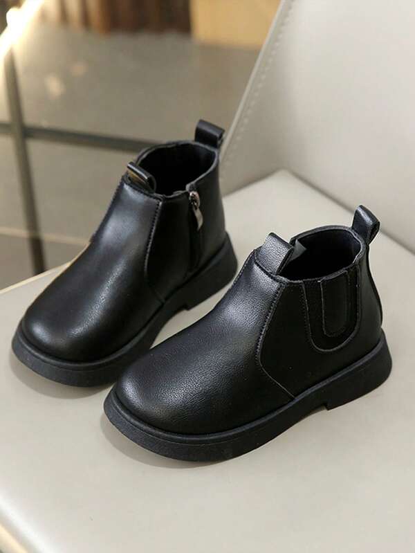 1 Paar Kinderstiefel, Mädchen Kurzstiefel, neuer Britischer Stil Lederstiefel mit weicher Sohle, Jungen Stiefel, Lederstiefel zum leichten Anziehen für Kleinkinder