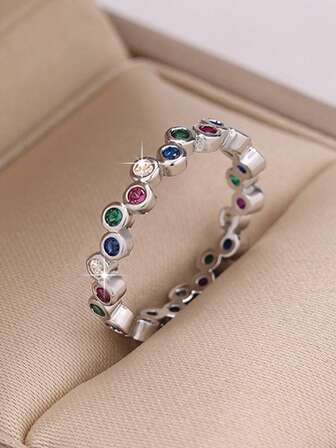 1 Pc Multi-Color Rectangular Zirconia Ring, Valentine's Day Surprise Gift For Women