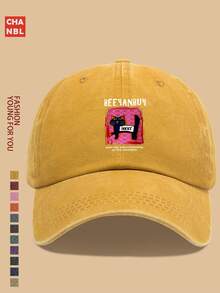 1 件“BEYANBUY 猫咪图案”印花棒球帽，时尚黑色爸爸卡车司机帽，透气舒适，纯色简约复古软冠帽檐爸爸帽，可调节尺寸男女通用，适合年轻情侣滑板，适合户外骑行、运动、徒步旅行、钓鱼、散步、度假、单身派对，是送给爸爸和妈妈的理想礼物，节日 - A - 查看 9