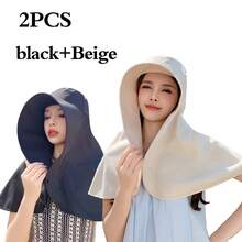 1頂女式大邊沙灘帽,附披肩遮蓋和全面防曬功能