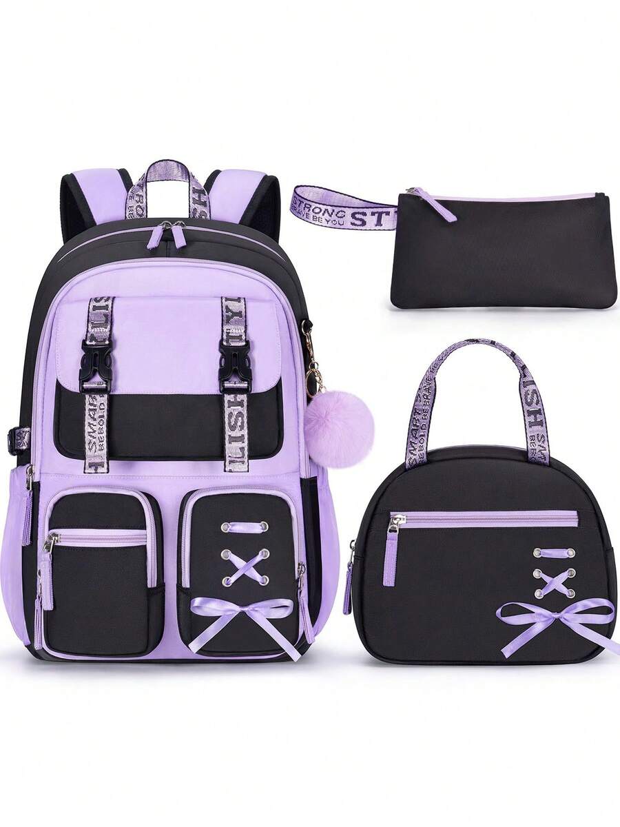 Backpack For Girls, 3 PCS Waterproof Girls Backpack With Lunch Box & Pencil Case, Kid Backpacks For Teen Girl Kindergarten Elementary Middle High School Student Back To School Kid Bookbag Set