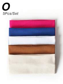 5条条纹和纯色弹力发带，百搭休闲头饰，时尚发饰，经典发带，秋冬度假装扮女士优雅围巾，女士头巾，柔软头巾
