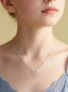 1 Stück 925 Sterling Silber hypoallergene Halskette mit Herz-förmigem Design und Katzen-Pfoten, eingelegt mit funkelndem rosa synthetischem Zirkonia - süß und reizend, perfekt für Mädchen im Frühling/Sommer Alltag, ein ideales Geburtstags-/Feiertagsgeschenk für Töchter und Enkelinnen
