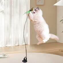 2pcs Set: Detachable Feather Decor Bird Toy + Strong Suction Cup Cat Teaser Wand, Attracting Cats To Pounce, Swat And Stimulate Hunting Instinct