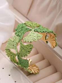 1pc Elegant Fashionable Ginkgo Leaf Raffia Open Bangle Bracelet, 6 Color Option, Suitable For Beach, Hawaii Travel Wear