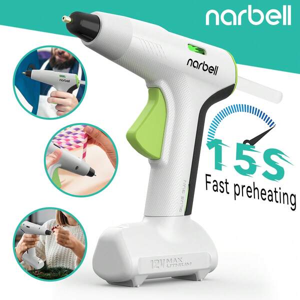 Narbell مسدس غراء نارل زويل | مسدس غراء ساخن قابل للشحن بمنفذ USB-C، سريع التسخين في 15 ثانية، مضاد للتقطير، مع 15 قطعة من أعواد الغراء الكبيرة 11 مم، إيقاف تلقائي ذكي | مثالي لأعمال الحرف اليدوية في عيد الميلاد ومشاريع DIY العطلات