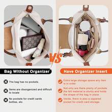 Tote Bag Organizer Insert, Multi-Pocket Felt Handbag Organizer With Zipper, Cup Holder And Button, Essential For Back To School - Beige - View 3