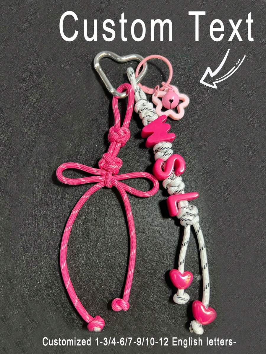 1pc Customized Tassel Bag Charm, Handmade Rope Letter Bead Bag Pendant, Star Bell/Bow, Heart Keychain, Personalized Bag Accessory Gift