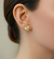 PAIR OF LUXURY WOMEN'S HEART EARRINGS ALL STUDDED GOLD PLATED - 金色 - 查看 5