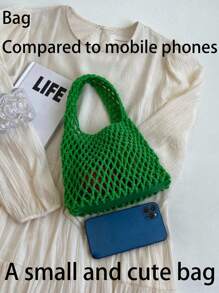 1pc Bohemian Style Woven Tote Bag, Striped Woven Handbag, Beach Bag, Casual Versatile Hollow Woven Handbag, Beach Bag