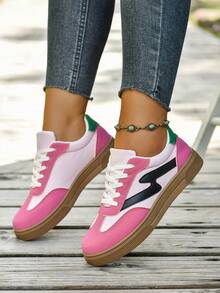 Damskie trampki sznurowane z okrągłym noskiem i kolorowym blokiem, płócienne buty szkolne na co dzień, wiosna i jesień