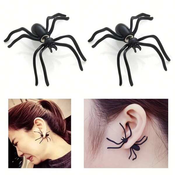 1pc/2pcs Spider Shaped Halloween Earrings, Exaggerated Funny Animal Design, No Power Needed, Battery-Free, Suitable For Women As Party Accessories