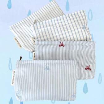 [Embroidery Upgraded Version] Back To School Gentle Minimalist Cute Large Capacity Blue Embroidered Striped Bow Korean Style Pencil Case, Cosmetic Bag, Storage Bag And Sanitary Napkin Bag, Suitable For School Girls, Women