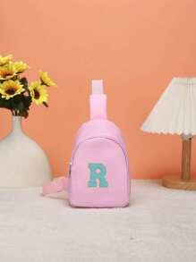 1 bolso de hombro juvenil y riñonera, con un patrón de letras de diferentes colores de la A a la Z en la riñonera, letras coloridas llenas de destellos, material de nailon con correa de hombro ajustable, para viajes de temporada y al aire libre, cierre de cremallera de metal para proteger los artículos
