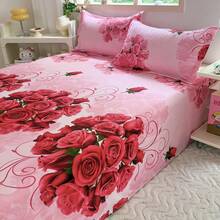 3 件套活性印花亲肤床上用品套装，含枕套、重磅芦荟柔软布艺床单套装、家居床上用品套装（不含填充物） - 玫瑰之約 - 查看 4