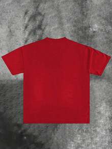 (220g Pure Cotton T-Shirt)  Men's Summer Round Neck Short Sleeved Casual Pure Cotton Christianity Clothing Print  ONLY BY GOD IS GRACE - 紅色 - 查看 2