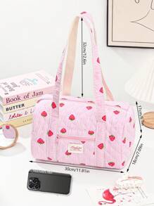 1Pc Floral And Bow Knot With Ruffles Duffel Bag ,Girls Travel Bag ,Girls Weekend Bag ,Women Shoulder Bag,Yoga Bag ,Sports Bag,Girls Weekend Bag ,Girl Duffel Bag ,Girls Luggage Bag Quilted Zipper Handbag Suitable For Ladies And Girls, Gift For Valentines Gift ,New Year Gift Bag For School School Accessories School Stuff