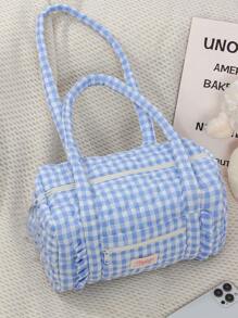 1Pc Floral And Bow Knot With Ruffles Duffel Bag ,Girls Travel Bag ,Girls Weekend Bag ,Women Shoulder Bag,Yoga Bag ,Sports Bag,Girls Weekend Bag ,Girl Duffel Bag ,Girls Luggage Bag Quilted Zipper Handbag Suitable For Ladies And Girls, Gift For Valentines Gift ,New Year Gift Bag For School School Accessories School Stuff