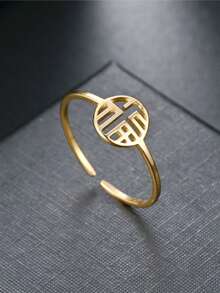 1 High-Grade Men's Couple Ring Plated With 18K Gold/Silver, Featuring A Titanium Steel Ring With A Fu Character Opening - Multicolor - View 8