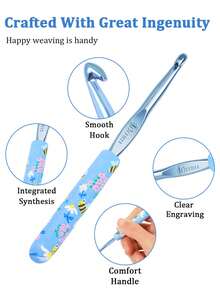 9pcs/Set Blue Bee & Flower Soft Clay Crochet Hooks, Ergonomic Design Suitable For Knitting Sweaters, Scarves, Socks, Gloves And Other DIY Handcraft Projects - 9pcs/set - View 6