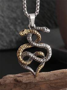 1pc New Fashion Viking Retro Snake Animal Pendant Necklace, Unisex Rock Party Jewelry Gift