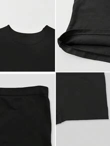 NcmRyu Seamless Stretchy Short Sleeve & Shorts Outdoor Sports Set - Black - View 3