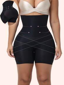 Calça feminina sem costura com estampa cruzada em seda gelada, modeladora de bumbum e controle abdominal.