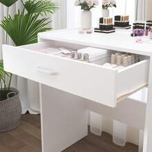 Small Makeup Vanity Desk With Mirror,Girls Vanity Table Set With Storage Drawer And Vanity Chair,Dresser For Bedroom, Bedroom Furniture,White - 白色 - 查看 8