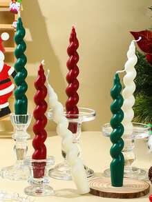 4pcs Christmas Spiral Pillar Candles, 7.1-Inch Long, Christmas Home Decor Candles With 5-Hour Burn Time, EU Certified Quality, Smokeless, For Kitchen, Bedroom, Everyday Ambience