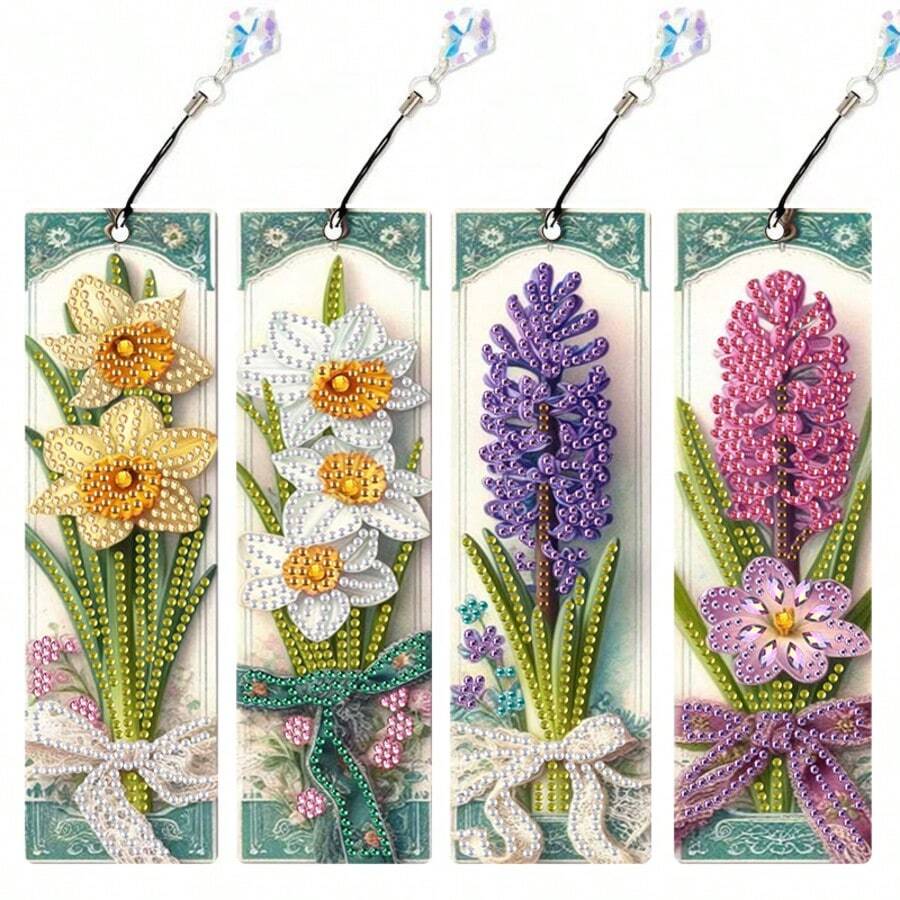 4 件钻石画书签套装，DIY 钻石艺术书签，是送给阅读爱好者、母亲节、教师节、父亲节、朋友的理想礼物，也是送给读者的最佳礼物